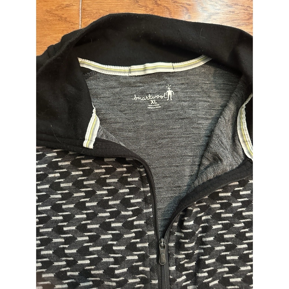 Smartwool 100% Merino Wool 1/4 Zip Pullover Men XL Black Geometric Base Layer - Picture 4 of 11
